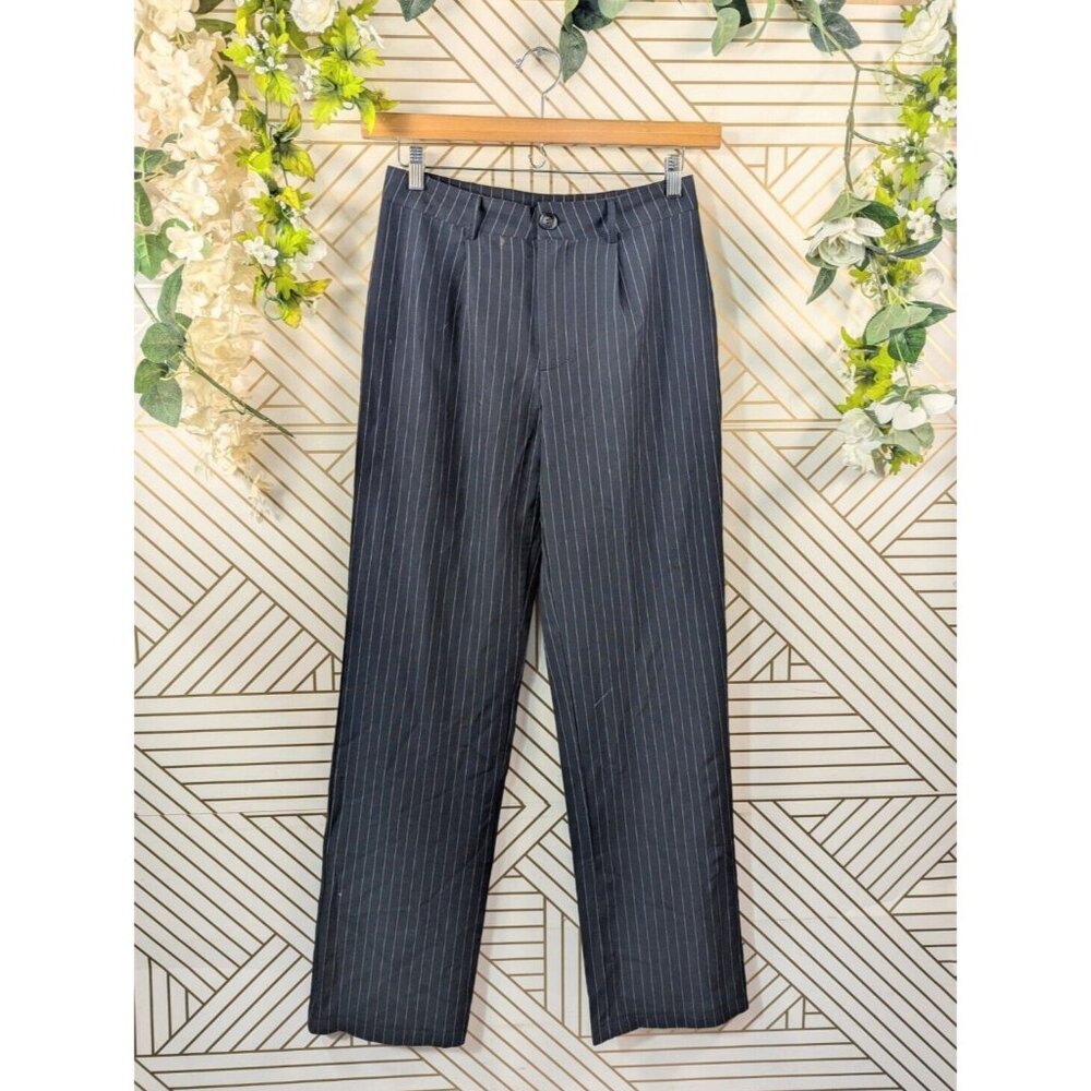 PRINCESS POLLY Women's Titus Pants Navy Striped Casual Button Pockets Size 6